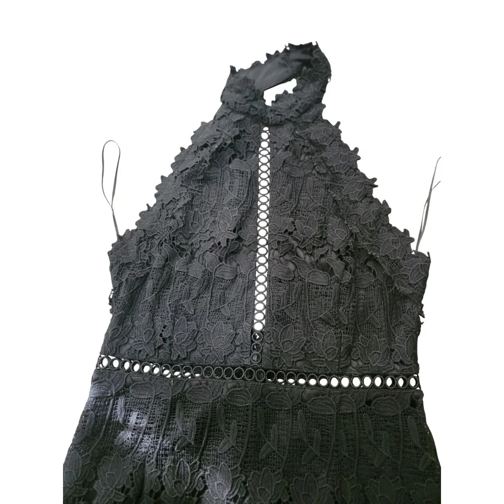 Fashion Nova Womens Black Lace Halter Midi Dress Crochet Detail Size L - Picture 4 of 7